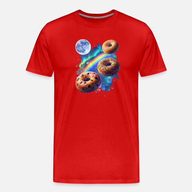 Kosmische Donuts über Regenbogenraum - Männer Premium Bio T-Shirt - Rot
