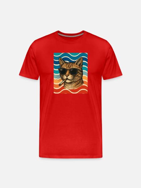 Cat summer with sunglasses - Men's Premium Organic T-Shirt - red