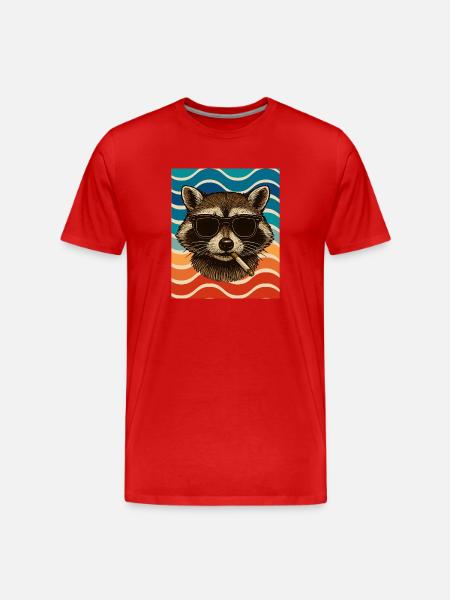 Waschbär mit Sonnenbrille Zigarette - Männer Premium Bio T-Shirt - Rot