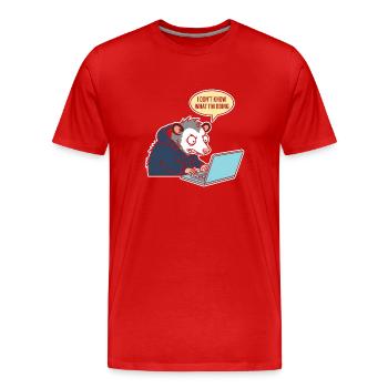 Ratte am Laptop: Was tu ich? - Männer Premium Bio T-Shirt - Rot - Vorne - Damien (186cm)