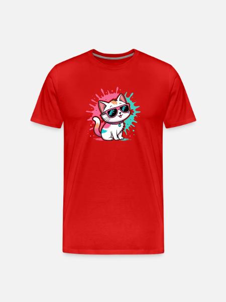 Bunte Katzen-Sonnenbrille - Männer Premium Bio T-Shirt - Rot