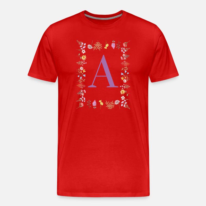 Floral Initial - Männer Premium Bio T-Shirt - Rot