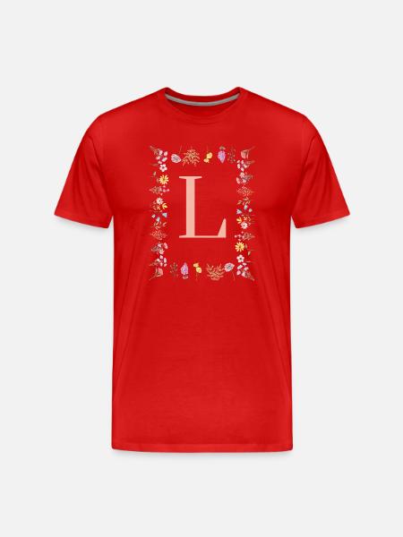 Floral initials "L", letters monogram - Men's Premium Organic T-Shirt - red