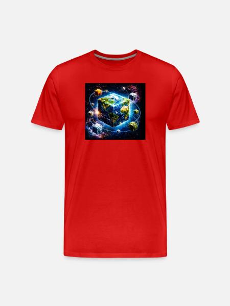 Cube terrestre dans l’espace - T-shirt bio Premium Homme - rouge