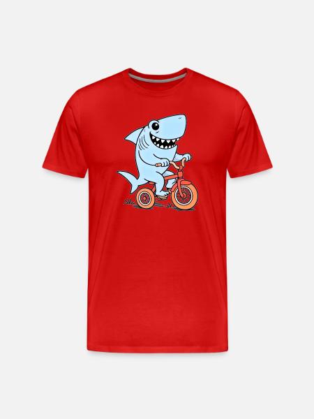 Blue shark on bicycle - Men's Premium Organic T-Shirt - red