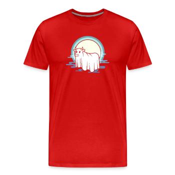 Vache lunaire à l’arc de brouillard - T-shirt bio Premium Homme - rouge - Devant - Damien (186cm)