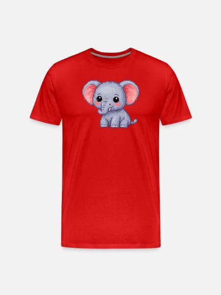 Kleiner Pixel-Elefant Kuschelheld - Männer Premium Bio T-Shirt - Rot