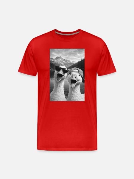 Gänse mit Sonnenbrille am Bergsee - Männer Premium Bio T-Shirt - Rot