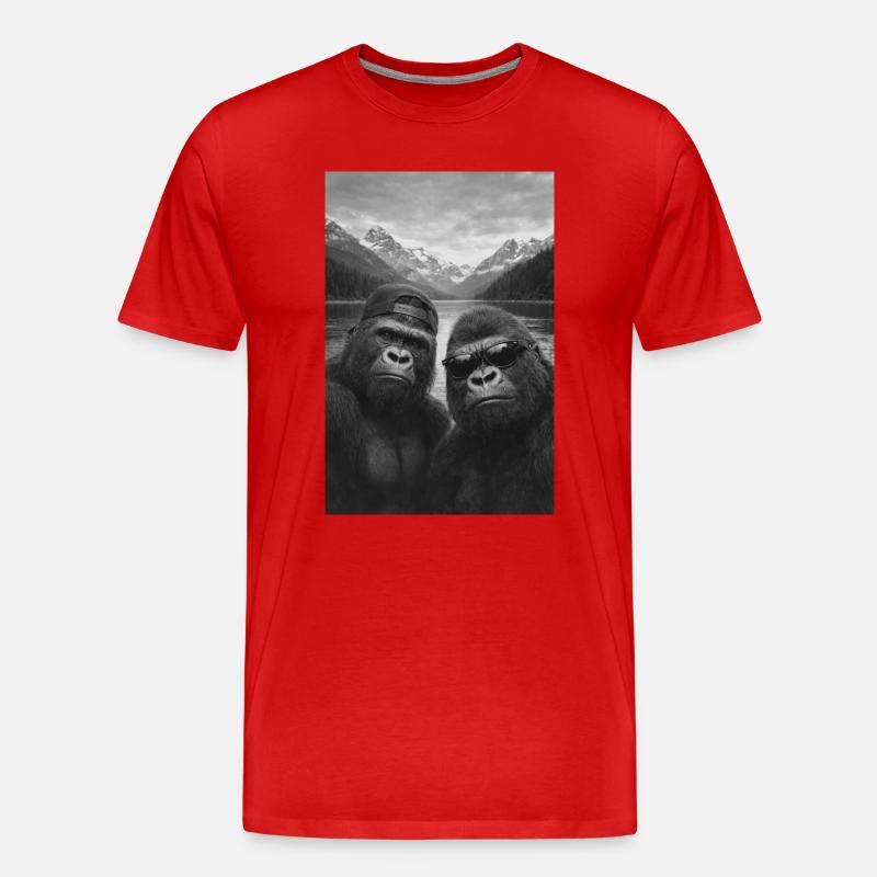 Gorilla Duo Bergsee - Männer Premium Bio T-Shirt - Rot