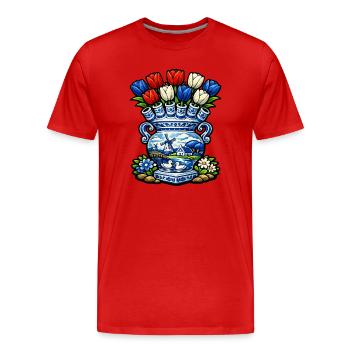 Delfter Vasen-Tulpen und Windmühle - Männer Premium Bio T-Shirt - Rot - Vorne - Damien (186cm)