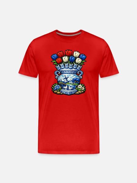 Delft Vase Tulips and Windmill - Men's Premium Organic T-Shirt - red