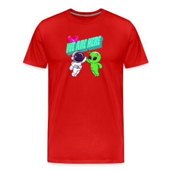 We Are Here - Alien Cartoon Series - Men's Premium Organic T-Shirt - red - Front - Damien (186cm)