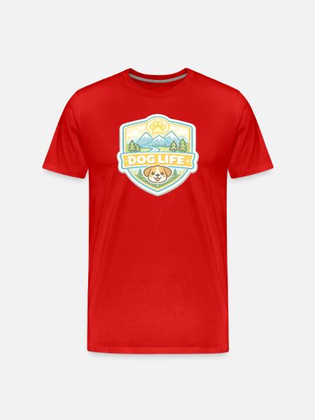 Dog Life Mountain Landscape Badge - Men's Premium Organic T-Shirt - red