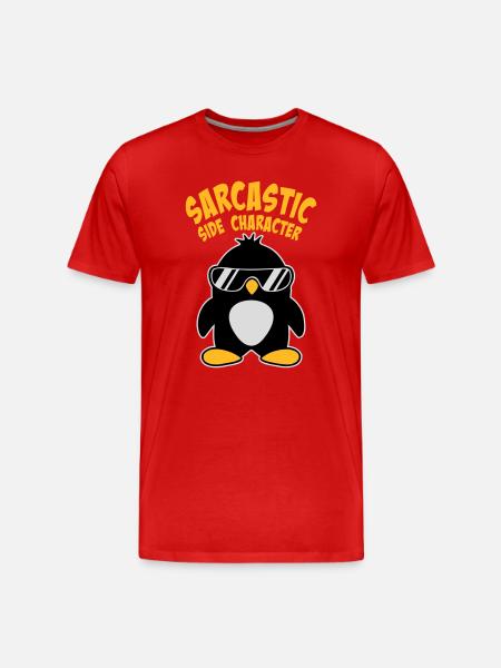 Penguin Sarcastic Side Character Sunglasses Logo - Men's Premium Organic T-Shirt - red
