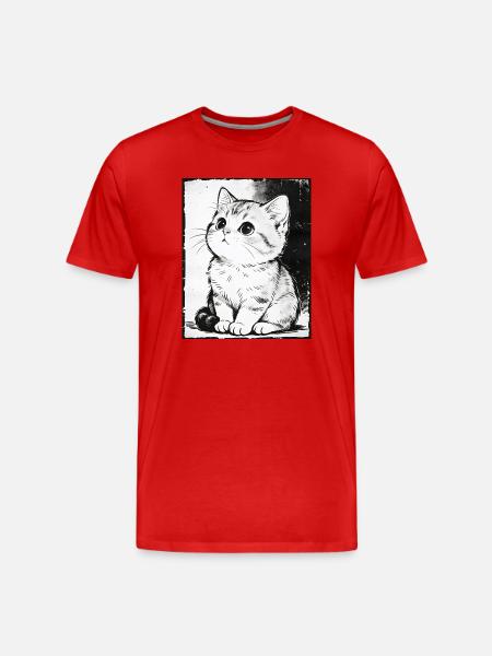 Cat Sketch Black & White - Men's Premium Organic T-Shirt - red