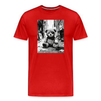 Ours en peluche avec cache-œil près de la route - T-shirt bio Premium Homme - rouge - Devant - Damien (186cm)