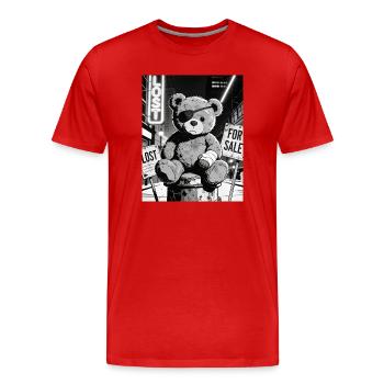 Neon Noir Bear with Eye Patch - Men's Premium Organic T-Shirt - red - Front - Damien (186cm)