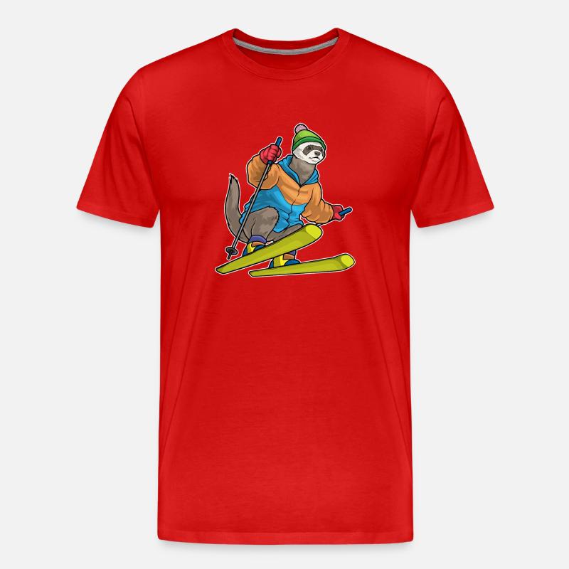 Frettchen Skifahrer Ski Wintersport - Männer Premium Bio T-Shirt - Rot