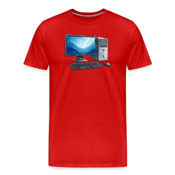 Illustration de station de travail pour PC rétro - T-shirt bio Premium Homme - rouge - Devant - Damien (186cm)