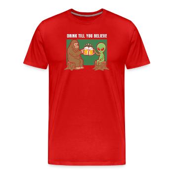 Santé avec Alien et Sasquatch - T-shirt bio Premium Homme - rouge - Devant - Damien (186cm)