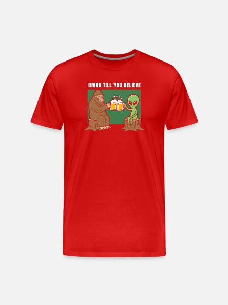 Cheers with Alien and Sasquatch - Men's Premium Organic T-Shirt - red