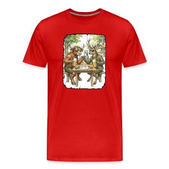 Stier Hirsch Biergarten - Männer Premium Bio T-Shirt - Rot - Vorne - Damien (186cm)