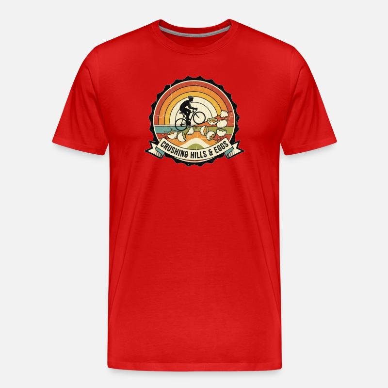 Crushing Hills & Eggs Retro-Radsportabzeichen - Männer Premium Bio T-Shirt - Rot