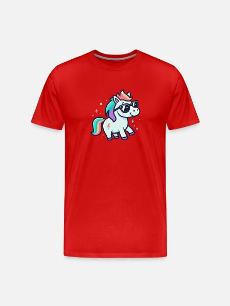 Regenbogen-Einhorn-Sonnenbrille - Männer Premium Bio T-Shirt - Rot