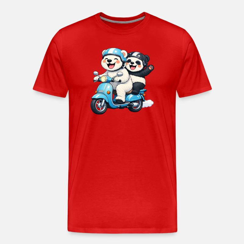 Eisbär und Pandabär auf einem Roller - Männer Premium Bio T-Shirt - Rot