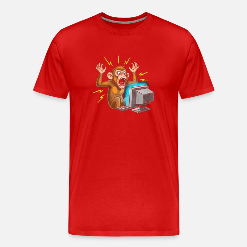 Monkey Computer Outbreak - Men's Premium Organic T-Shirt - red
