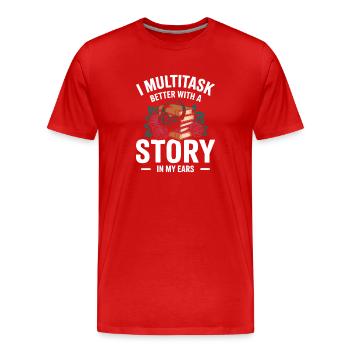 Livres audio Multitâche Histoires Livres Nerd - T-shirt bio Premium Homme - rouge - Devant - Damien (186cm)