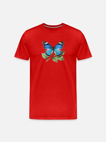 Blue Butterfly on Branch - Men's Premium Organic T-Shirt - red