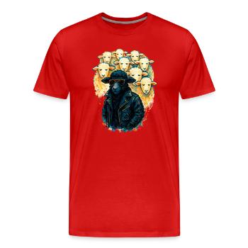 Schwarzes Schaf Nonkonformist in Lederjacke - Männer Premium Bio T-Shirt - Rot - Vorne - Damien (186cm)