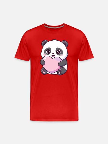 Kawaii Panda Herzliebe - Männer Premium Bio T-Shirt - Rot