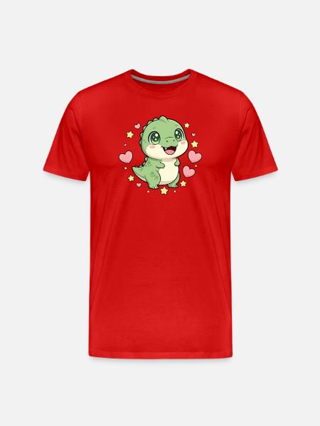 Kleiner Dino mit Sternenherz - Männer Premium Bio T-Shirt - Rot