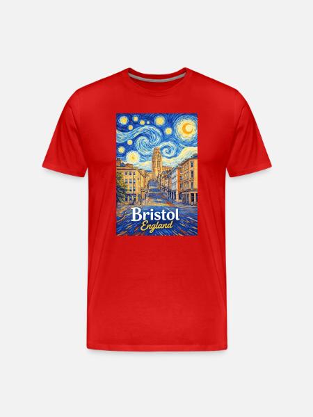 Bristol, England Stjerneklar Nat Bybillede - Herre Premium T-shirt økologisk - rød