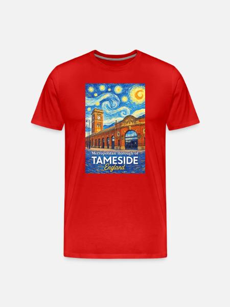 Tameside England Cloud swirl and brick - Men's Premium Organic T-Shirt - red