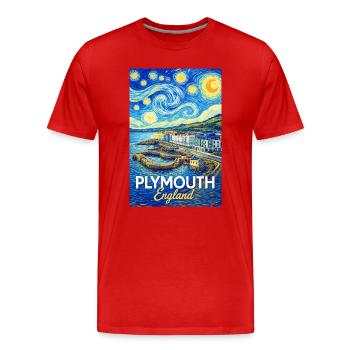 Plymouth, Angleterre, Impression côtière - T-shirt bio Premium Homme - rouge - Devant - Damien (186cm)