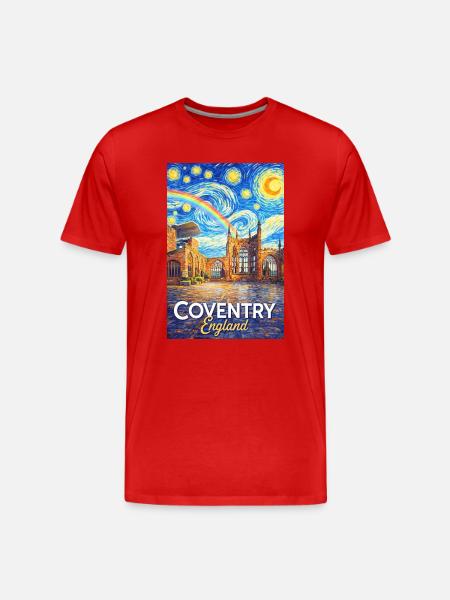 Coventry, Angleterre, Skyline Starfall - T-shirt bio Premium Homme - rouge