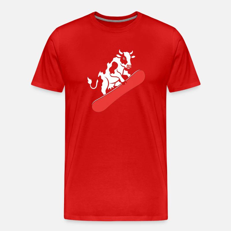 Kuh auf Skateboard - Männer Premium Bio T-Shirt - Rot