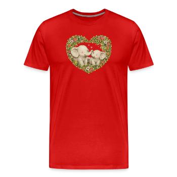 Baiser d’éléphants en forme de cœur floral - T-shirt bio Premium Homme - rouge - Devant - Damien (186cm)