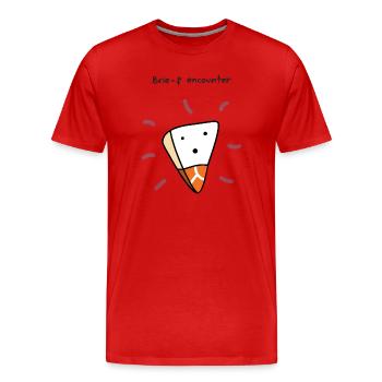 Brie-f Encounter Funny Cheese Pun Cartoon Design - Men's Premium Organic T-Shirt - red - Front - Damien (186cm)