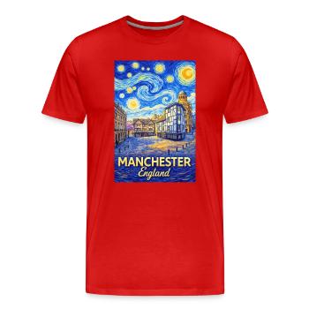 Manchester Angleterre Silhouette nuageuse - T-shirt bio Premium Homme - rouge - Devant - Damien (186cm)