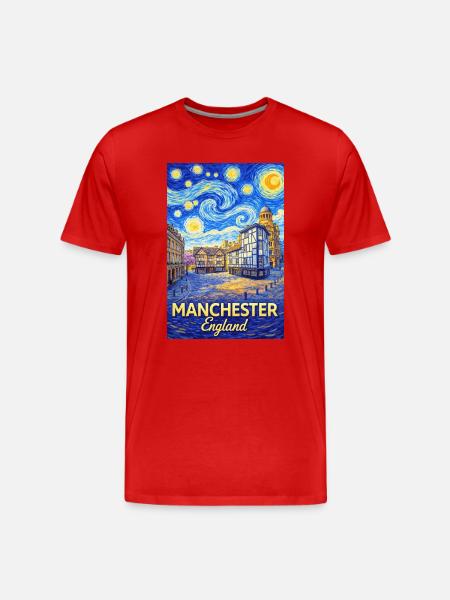 Manchester England Cloud Swirl Skyline - Men's Premium Organic T-Shirt - red