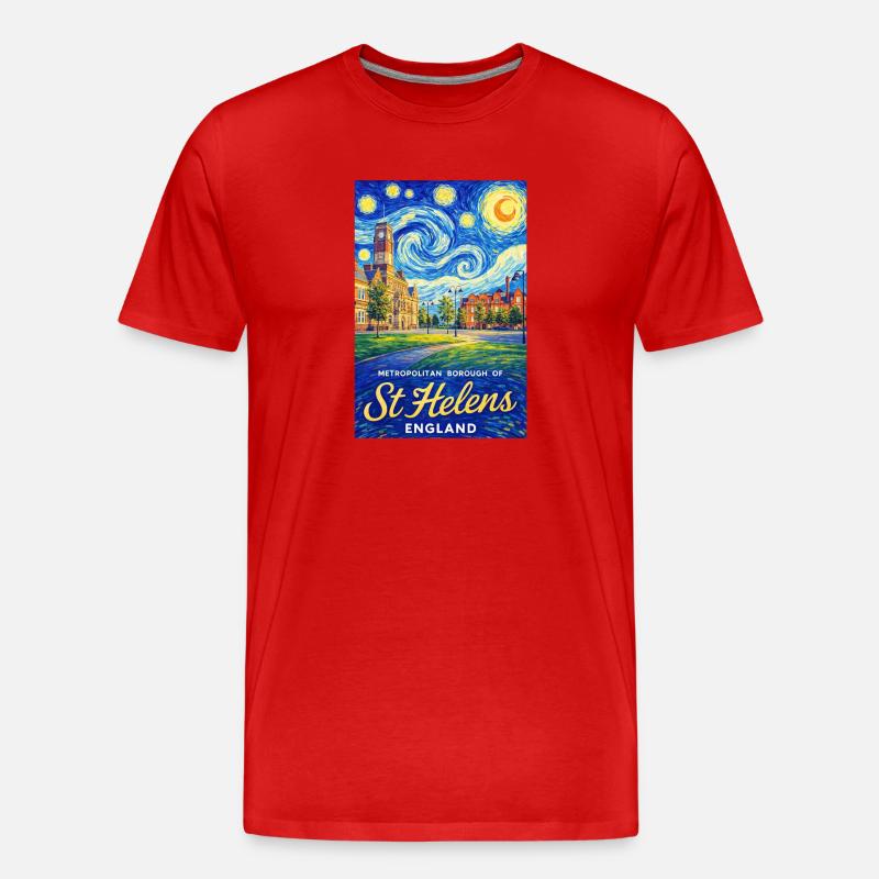 St Helens England Starry Townscape - Männer Premium Bio T-Shirt - Rot