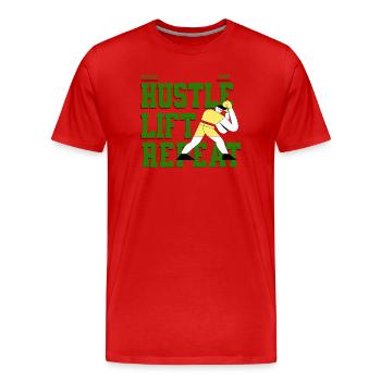 Hustle Lift Repeat – Gym Lifestyle - Men's Premium Organic T-Shirt - red - Front - Damien (186cm)