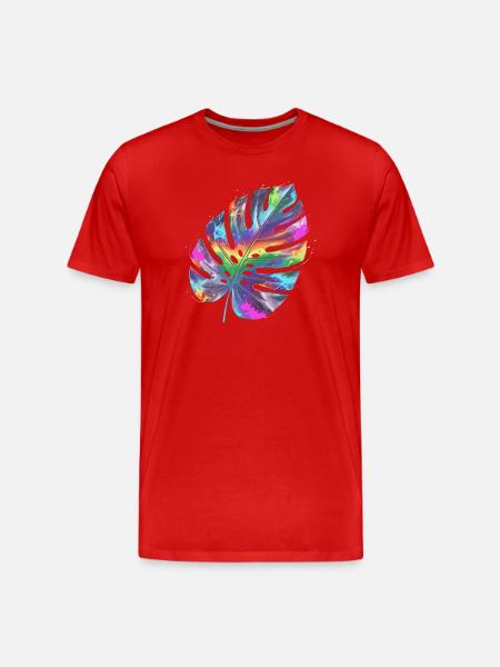 Regenbogen Monstera Wasserfarbe - Männer Premium Bio T-Shirt - Rot