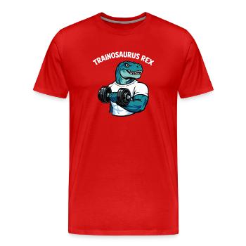Trainosaurus Rex Funny Gym Dinosaur Shirt - Männer Premium Bio T-Shirt - Rot - Vorne - Damien (186cm)