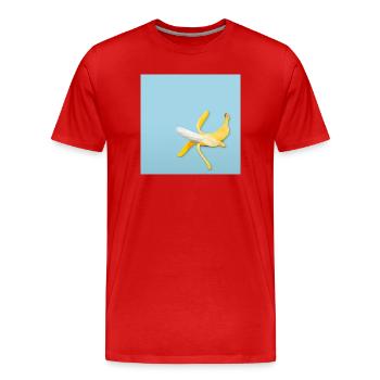 Banana Slip Funny Humor Design Minimal - Men's Premium Organic T-Shirt - red - Front - Damien (186cm)