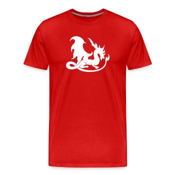 weiße Drachensilhouette im Flammenstil - Männer Premium Bio T-Shirt - Rot - Vorne - Damien (186cm)